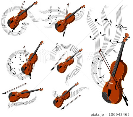 Musical instruments. Violin set with notes. Vector illustration Musical instruments. Violin set with notes. Vector illustration 106942463