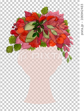 A wreath of autumn leaves in the form of a hairstyle. Watercolor illustration A wreath of autumn leaves in the form of a hairstyle. Watercolor illustration 106942483