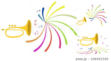 Music Design. Trumpets and fireworks. For concert, music, stickers, t-shirts. Music Design. Trumpets and fireworks. For concert, music, stickers, t-shirts. 106942509