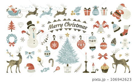 クリスマスの水彩イラストセット（レトロ＆アンティーク）の