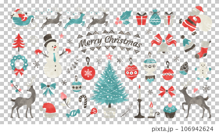 クリスマスの水彩イラストセット(レトロ&クール) クリスマスの水彩イラストセット(レトロ&クール) 106942624
