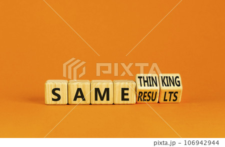 Same thinking and result symbol. Concept words Same thinking same results on wooden cubes. Beautiful orange background. Businessman hand. Business same thinking and result concept. Copy space. Same thinking and result symbol. Concept words Same thinking same results on wooden cubes. Beautiful orange background. Businessman hand. Business same thinking and result concept. Copy space. 106942944