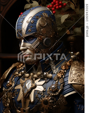 Male superhero character in blue suit with superpowers. AI 106943009