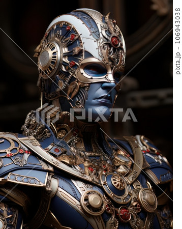 Male superhero character in blue suit with superpowers. AI 106943038