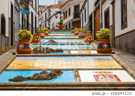 famous Paseo de Canarias street on Firgas, Gran Canaria, Canary Islands, Spain famous Paseo de Canarias street on Firgas, Gran Canaria, Canary Islands, Spain 106943120