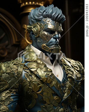 Green-skinned furious superhero with superpowers in classic aristocratic luxury suit. AI Green-skinned furious superhero with superpowers in classic aristocratic luxury suit. AI 106943363