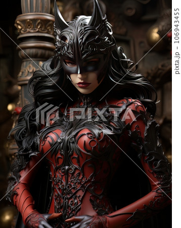 Beautiful woman in tight sexy costume and cat mask. AI 106943455