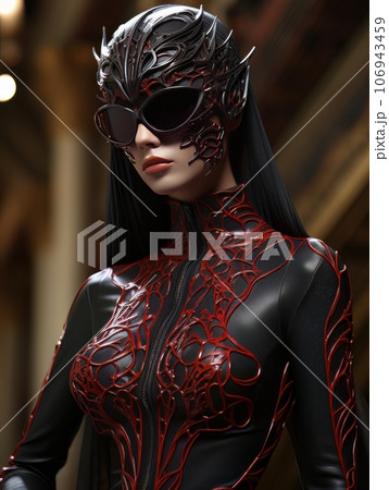 Beautiful woman in tight sexy costume and cat mask. AI 106943459