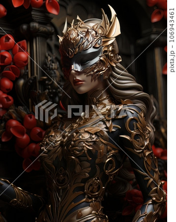 Beautiful woman in tight sexy costume and cat mask. AI 106943461