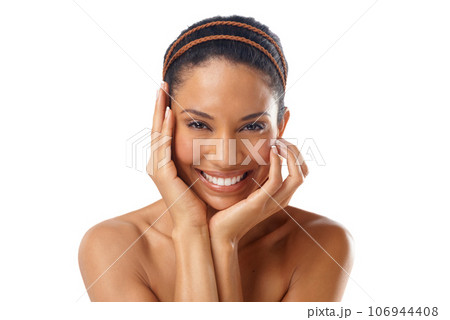 Love the skin youre in. Portrait of a beautiful young woman feeling her smooth, soft skin. Love the skin youre in. Portrait of a beautiful young woman feeling her smooth, soft skin. 106944408