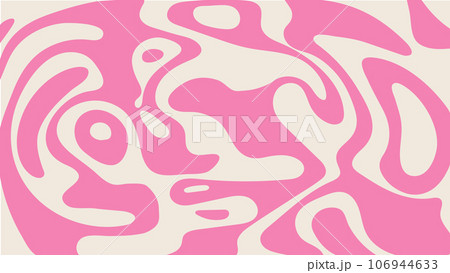 Simple trippy background with pink wavy lines pattern. Abstract groovy backdrop in retro 60-70s style. Cool funky ripple stripes design 106944633