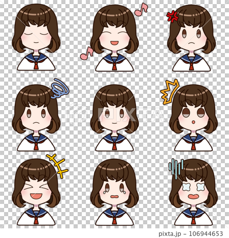Facial expression difference set 4 of a girl wearing a sailor suit 106944653