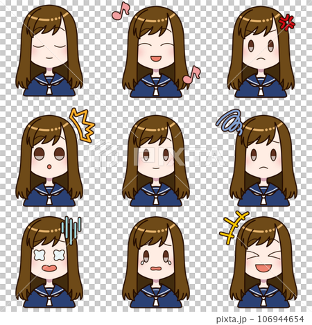 Facial expression difference set 2 of a girl wearing a sailor uniform 106944654