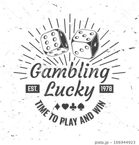 Gambling lucky logo, badge design with two dice silhouette. Time to play and win. Vector illustration. Two dice for gambling industry, sport lottery services, icons, web pages, logo design 106944923