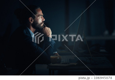 Digital programmer, cyber security and programmer with computer thinking and planning of web design at night. Engineer, developer and man working on ux seo software, database coding and programming Digital programmer, cyber security and programmer with computer thinking and planning of web design at night. Engineer, developer and man working on ux seo software, database coding and programming 106945078