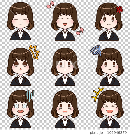 Facial expression difference set of a woman wearing a suit 106946279