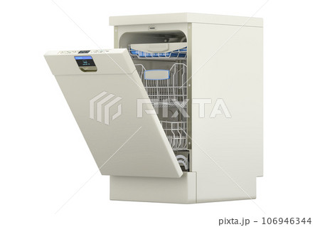 Dishwasher Machine with LED Display. Opened empty dishwasher, 3D rendering 106946344