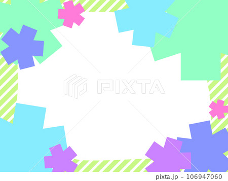 幾何学模様の背景　直角星型枠　寒色緑透過 106947060