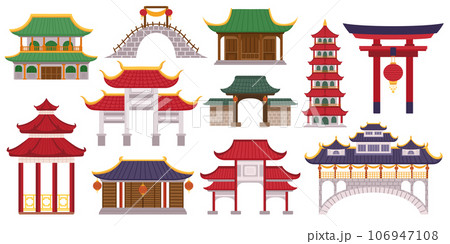 Captivating Set Of Asian Traditional Buildings Showcase Rich Cultural Heritage Through Intricate Architecture And Colors 106947108