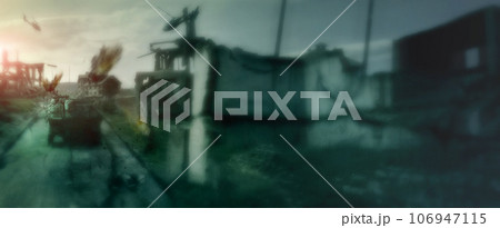 Army, warzone and apocalypse with conflict on battlefield for military, nuclear missile launch and explosion. Warrior, bomb and attack with target on city for banner, destruction and Armageddon Army, warzone and apocalypse with conflict on battlefield for military, nuclear missile launch and explosion. Warrior, bomb and attack with target on city for banner, destruction and Armageddon 106947115