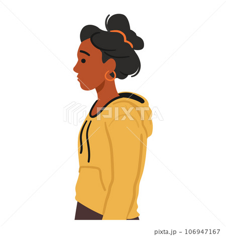 Youthful Black Woman Stands In Elegant Profile, Radiating Strength And Grace With Her Poised Posture Vector Illustration 106947167