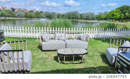 garden furniture near the pond 106947705