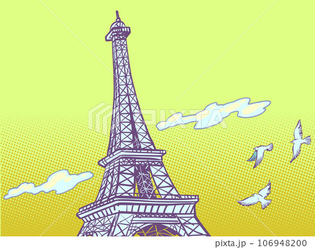 France must-see sights. A trip to Paris to remember. Eiffel tower tower stands against the sky. 106948200