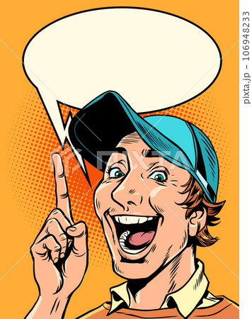 Notify about discounts, promotions, promotions. The consultant advises on the purchase. A man in a cap is happy to talk about something. Notify about discounts, promotions, promotions. The consultant advises on the purchase. A man in a cap is happy to talk about something. 106948233