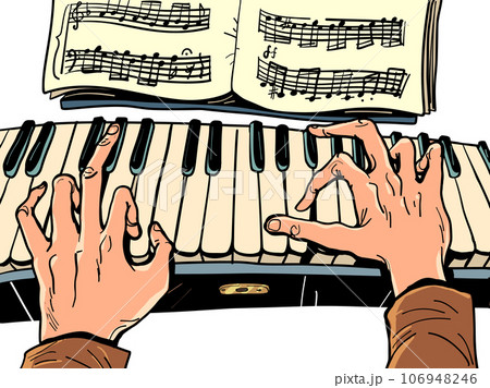 Music store, studying at the conservatory. The musician plays the piano. jazz or classical concert 106948246