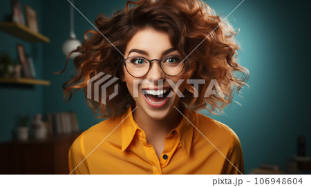 Deliriously happy and excited young adult girl...のイラスト素材 [106948604 ...