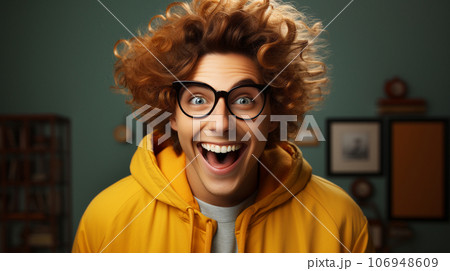 Deliriously happy and excited guy wearing...のイラスト素材 [106948609] - PIXTA