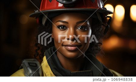 Female African American Firefighter Wearing...のイラスト素材 [106948838] - PIXTA