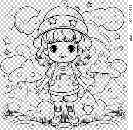 Kids coloring page  , black and white coloring page for kids and adults , line art, simple cartoon style, happy cute and funny 106951451
