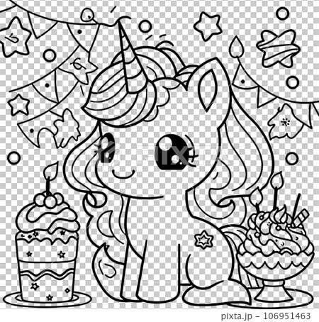 Unicorn, black and white coloring page for kids and adults , line art, simple cartoon style, happy cute and funny 106951463