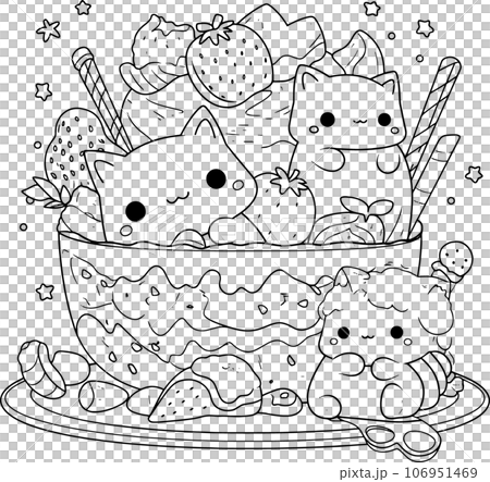 cute Kawaii , black and white coloring page for kids and adults , line art, simple cartoon style, happy cute and funny cute Kawaii , black and white coloring page for kids and adults , line art, simple cartoon style, happy cute and funny 106951469