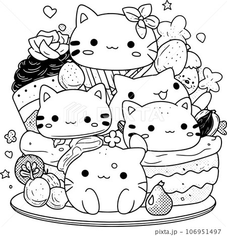 cute Kawaii , black and white coloring page for...のイラスト素材 [106951497 ...