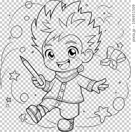 Kids coloring page  , black and white coloring page for kids and adults , line art, simple cartoon style, happy cute and funny 106951509