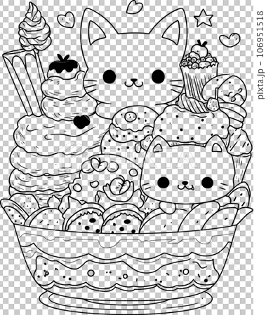 cute Kawaii , black and white coloring page for kids and adults , line art, simple cartoon style, happy cute and funny cute Kawaii , black and white coloring page for kids and adults , line art, simple cartoon style, happy cute and funny 106951518