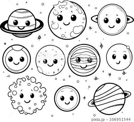 Premium Vector  Kawaii doodle cartoon planet coloring design