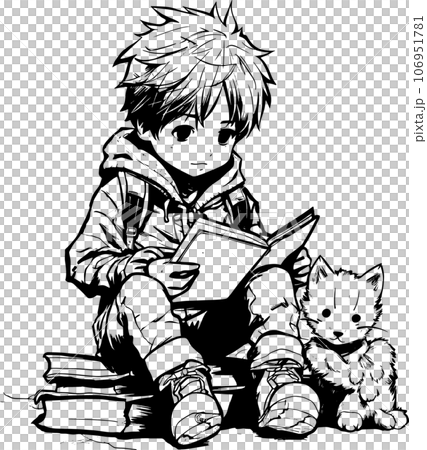 anime character with Pets ,Black and white coloring pages for kids, simple lines ,kawaii anime cute illustration drawing clip art character, PNG anime character with Pets ,Black and white coloring pages for kids, simple lines ,kawaii anime cute illustration drawing clip art character, PNG 106951781