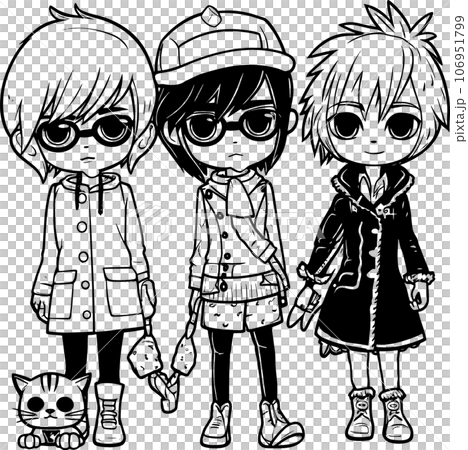 anime character with ,Black and white coloring pages for kids, simple lines ,kawaii anime cute illustration drawing clip art character, Transparent ,PNG anime character with ,Black and white coloring pages for kids, simple lines ,kawaii anime cute illustration drawing clip art character, Transparent ,PNG 106951799