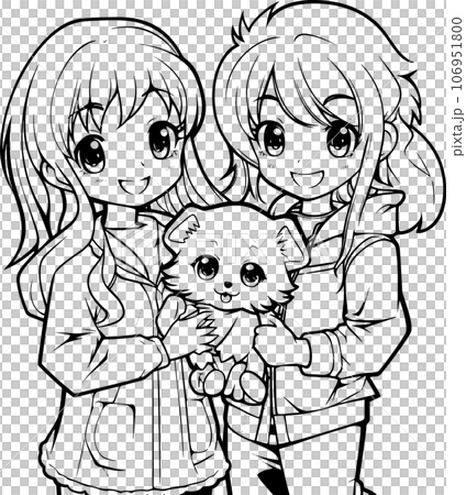 anime character with Pets ,Black and white coloring pages for kids, simple lines ,kawaii anime cute illustration drawing clip art character, PNG anime character with Pets ,Black and white coloring pages for kids, simple lines ,kawaii anime cute illustration drawing clip art character, PNG 106951800