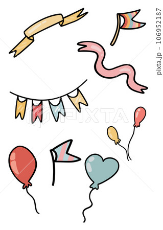 Ribbons and balloons set hand drawn celebration 106952187