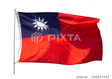 Flag of Taiwan flutters on flagpole Flag of Taiwan flutters on flagpole 106953193