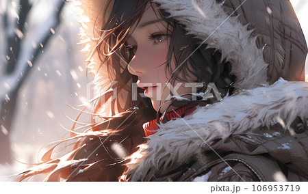 雪景色と綺麗な女性の横顔 AI生成画像のイラスト素材 [106953719] - PIXTA 