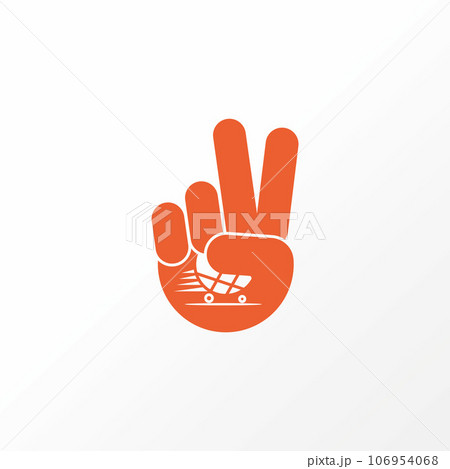 Logo design graphic concept creative abstract premium vector stock sign peace hand two fingers with fast trolley. Related to online shopping delivery Logo design graphic concept creative abstract premium vector stock sign peace hand two fingers with fast trolley. Related to online shopping delivery 106954068