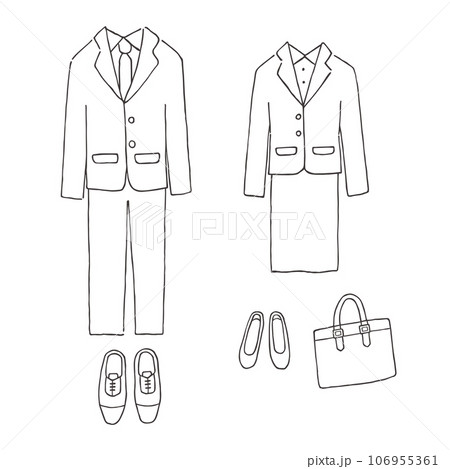 男女のスーツの手描きイラスト（モノクロ） 106955361