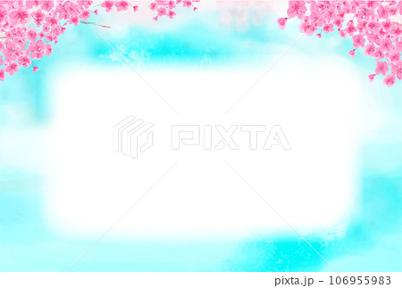 空と桜の花のコピースペースありの手書き和風背景 106955983