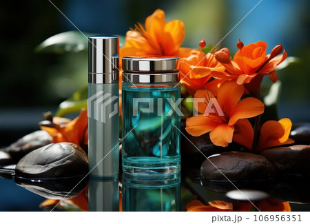Container for cosmetics with a bouquet of orange lilies 106956351