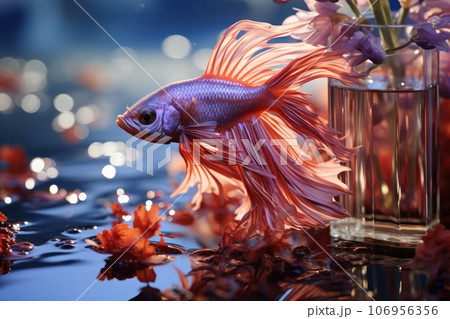 a glass container for perfumes or cosmetics at the bottom of a pond  106956356